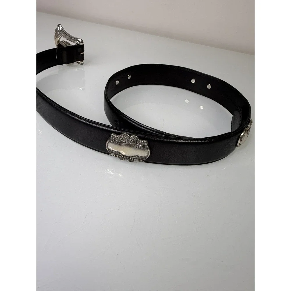 Women's Fossil Black Genuine Leather Belt With Metal Accents Hearts Size Medium